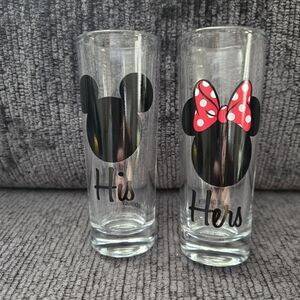 His & Hers Mickey And Minnie Mouse Disney 2oz Tall Skinny Shot Glasses